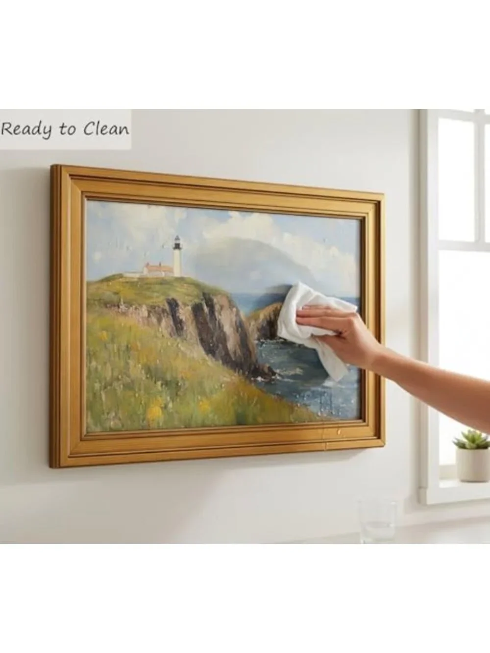 Coastal Lighthouse Vintage Canvas Wall Art in Gold Frame - 9x11in Home Decor
